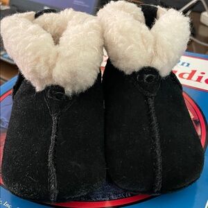 UGG Black and Cream Kids Moccasins
